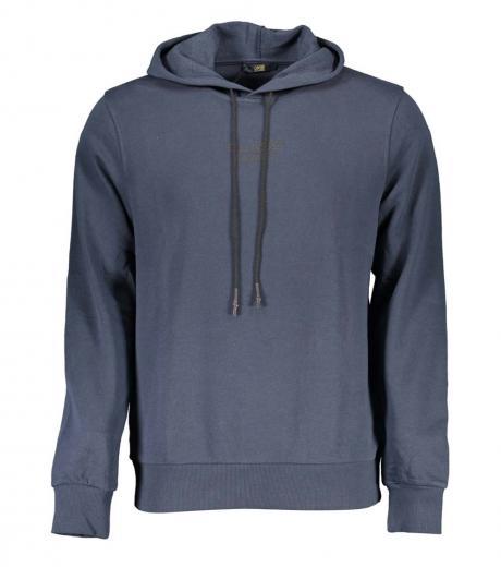 navy blue logo print hooded sweatshirt