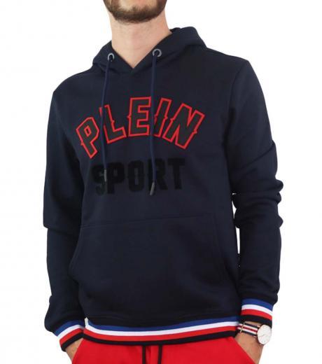 navy blue logo print hoodie
