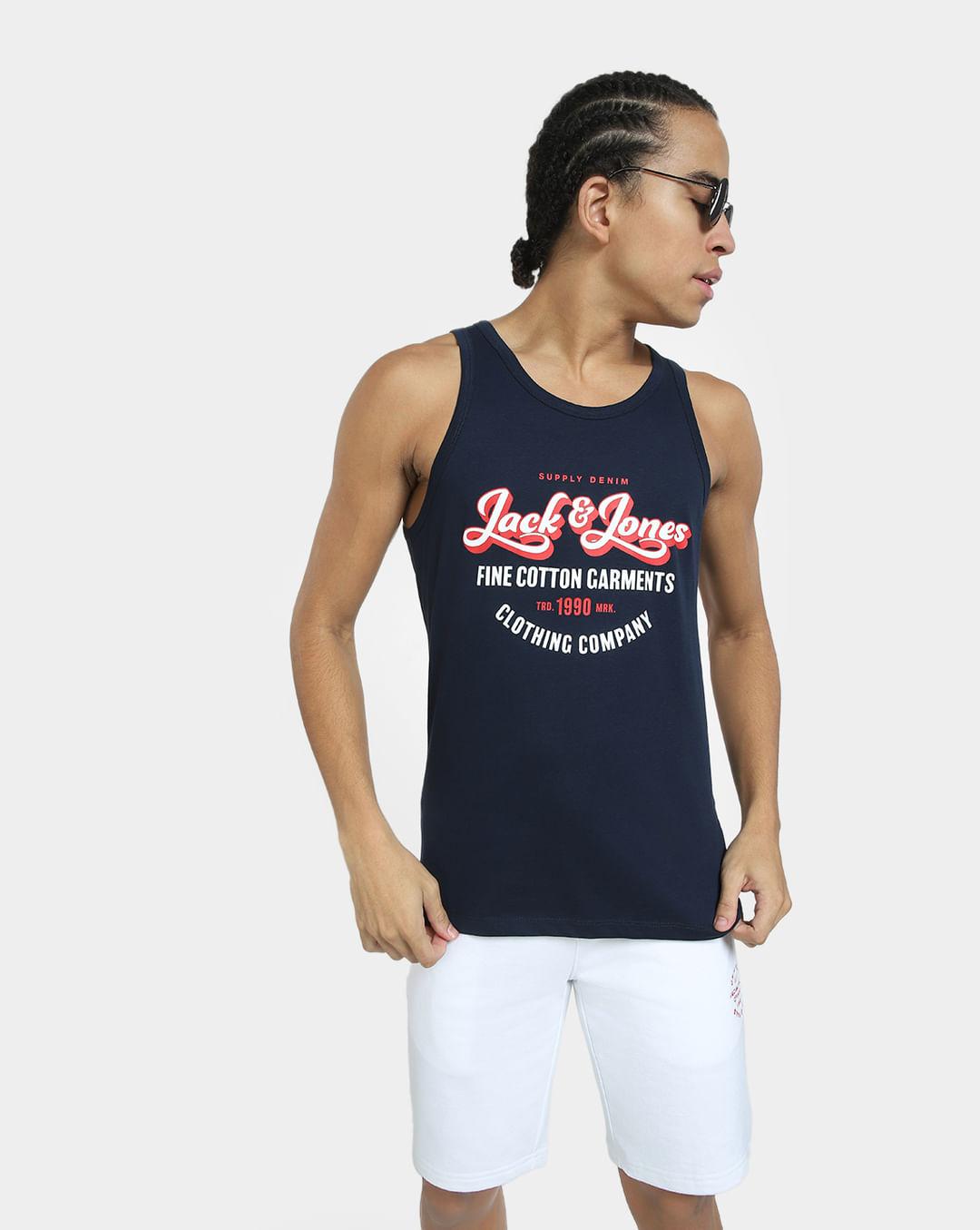 navy blue logo print t-shirt vest