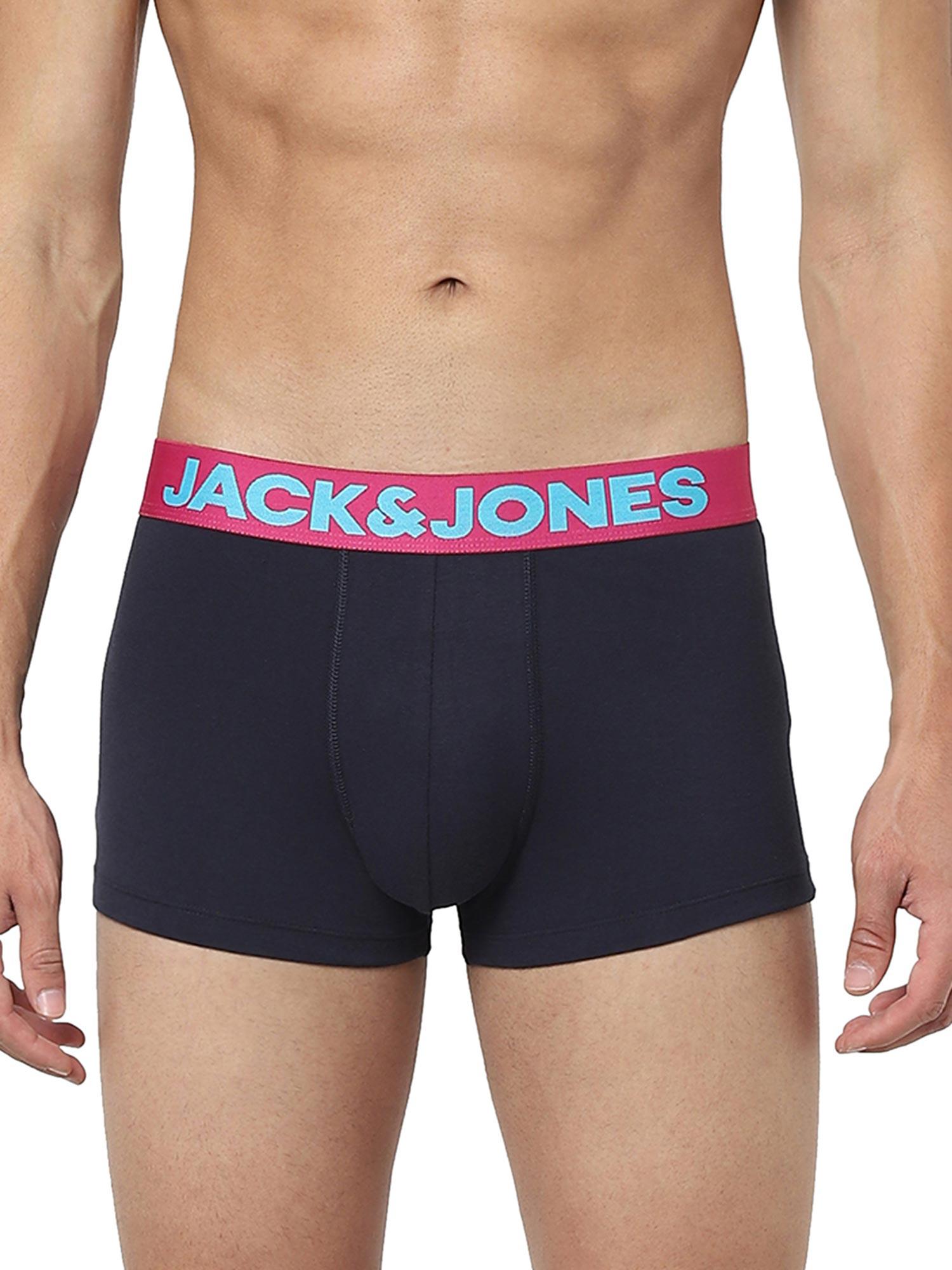 navy blue logo print trunks