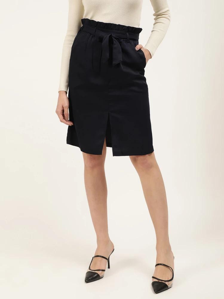 navy blue loose fit solid skirt