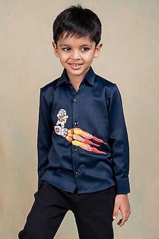 navy blue malai cotton embroidered shirt for boys