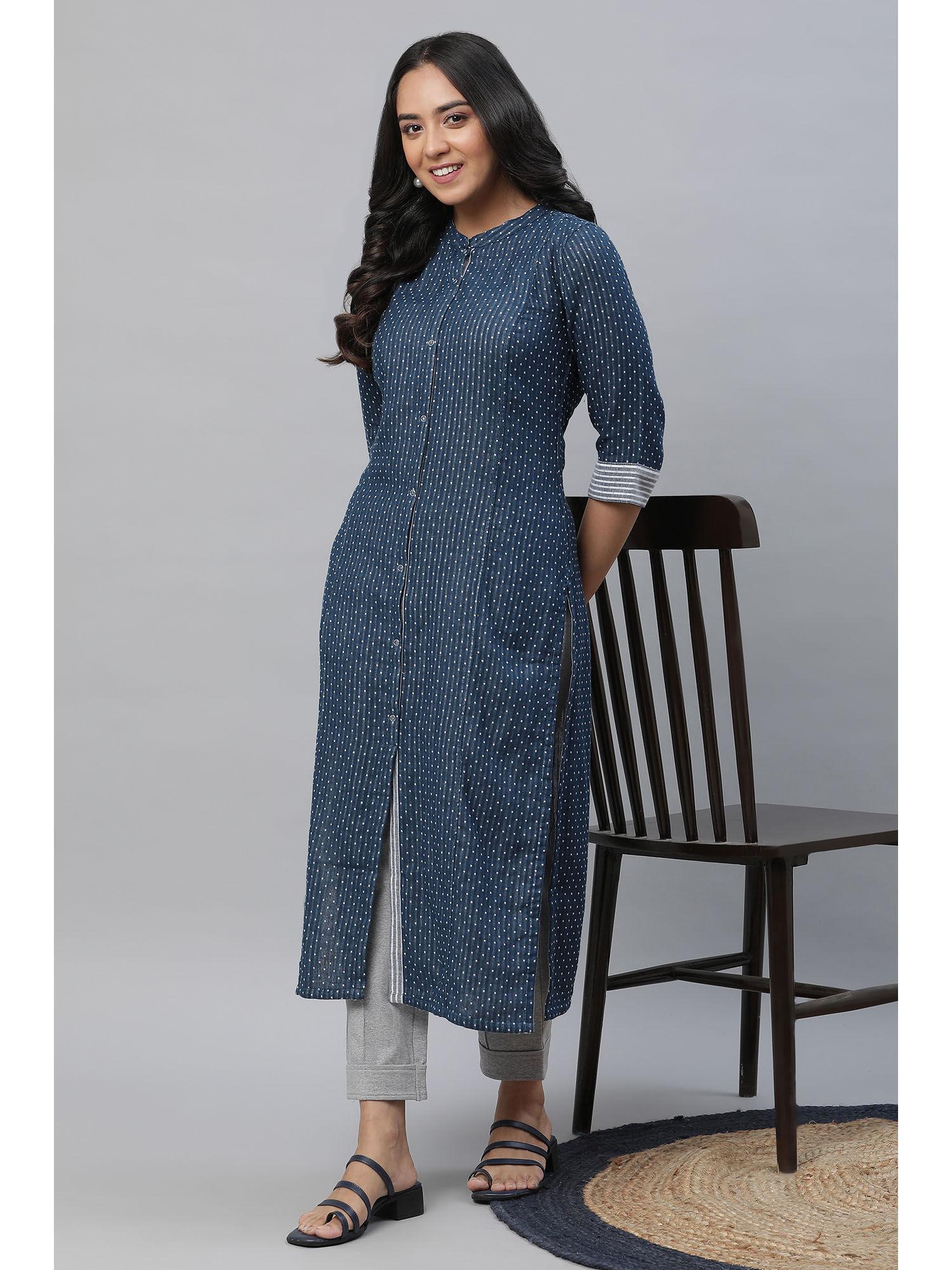 navy blue mandarin neck kurta