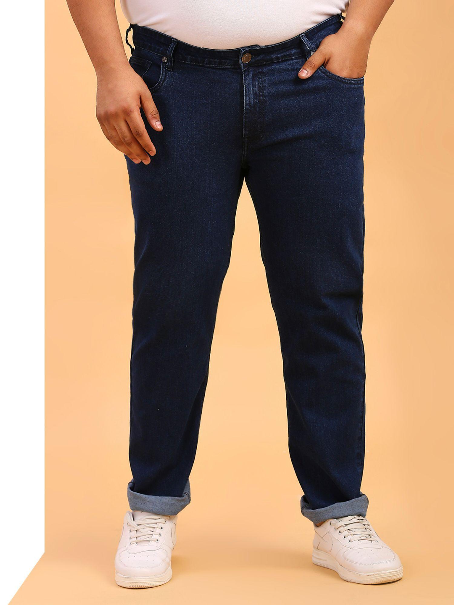 navy blue mens plus size smart fit clean look stretchable jeans