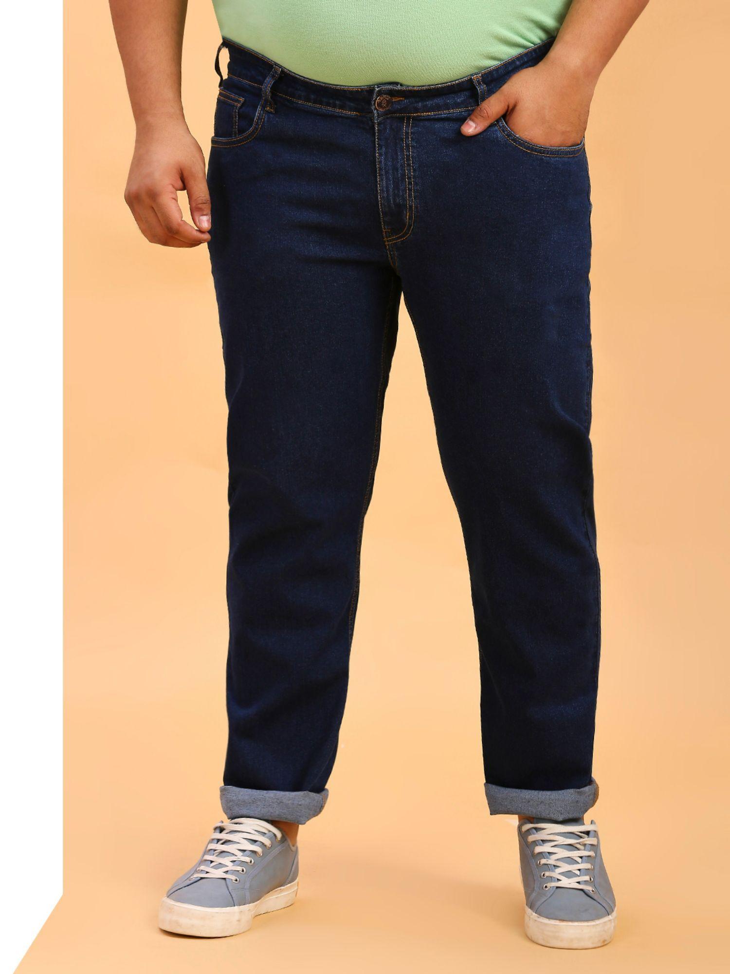 navy blue mens plus size smart fit clean look stretchable jeans