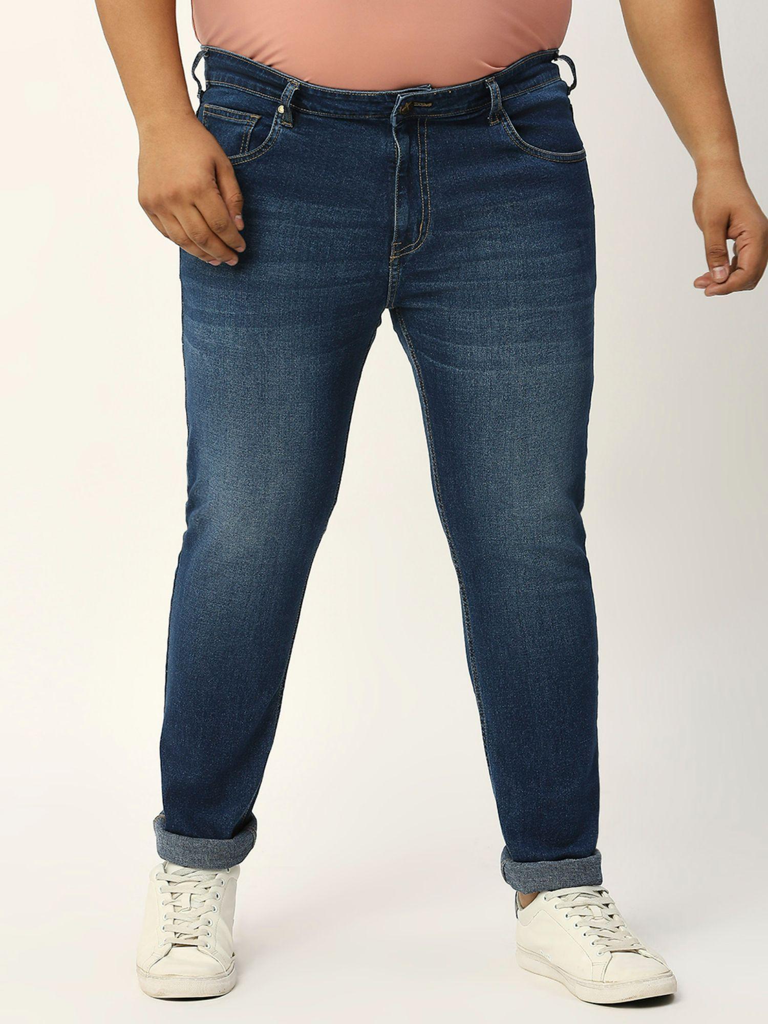 navy blue mens plus size smart fit light fade stretchable jeans