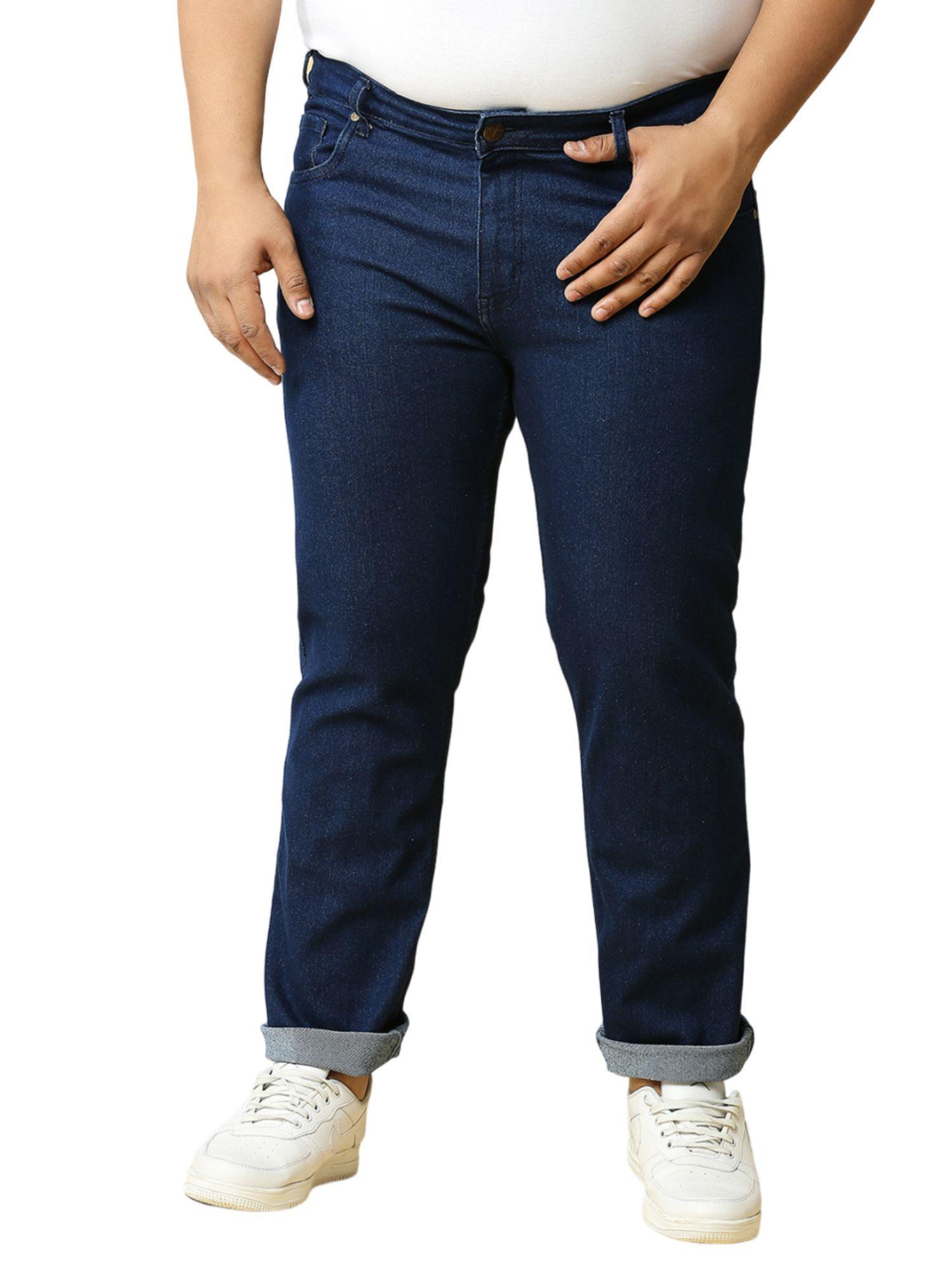 navy blue mens smart regular fit clean look stretchable jeans