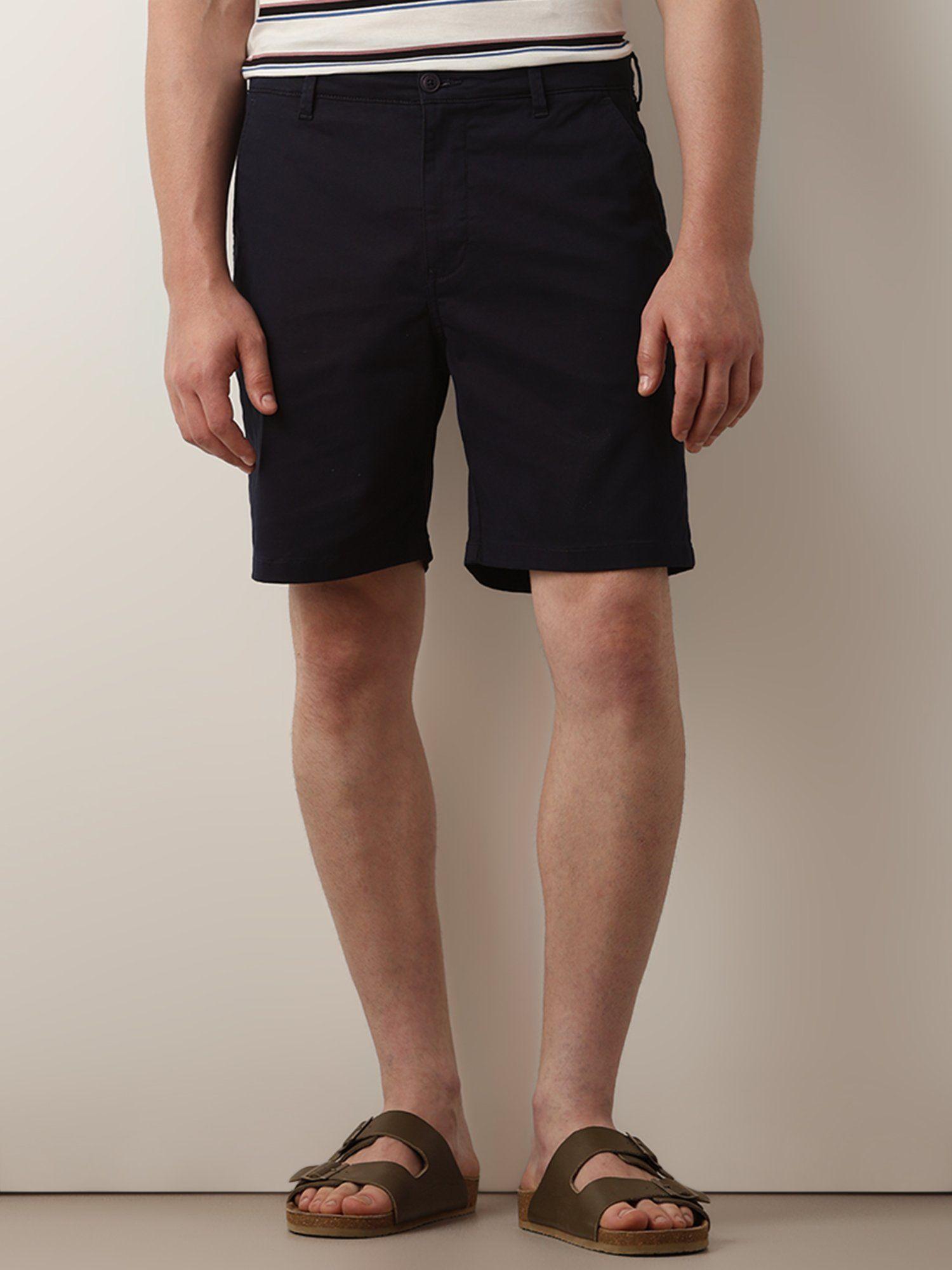 navy blue mid rise chino shorts