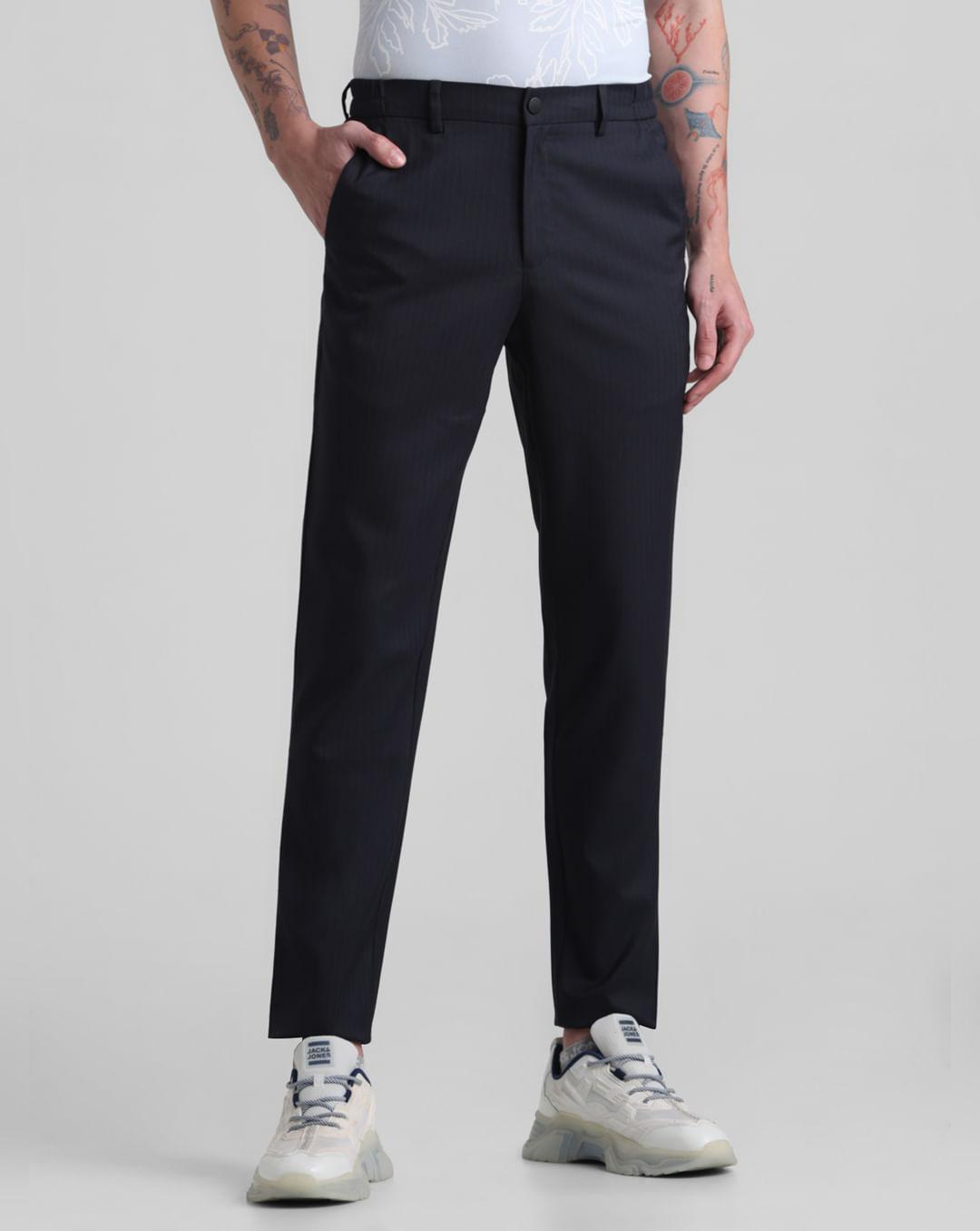 navy blue mid rise printed trousers