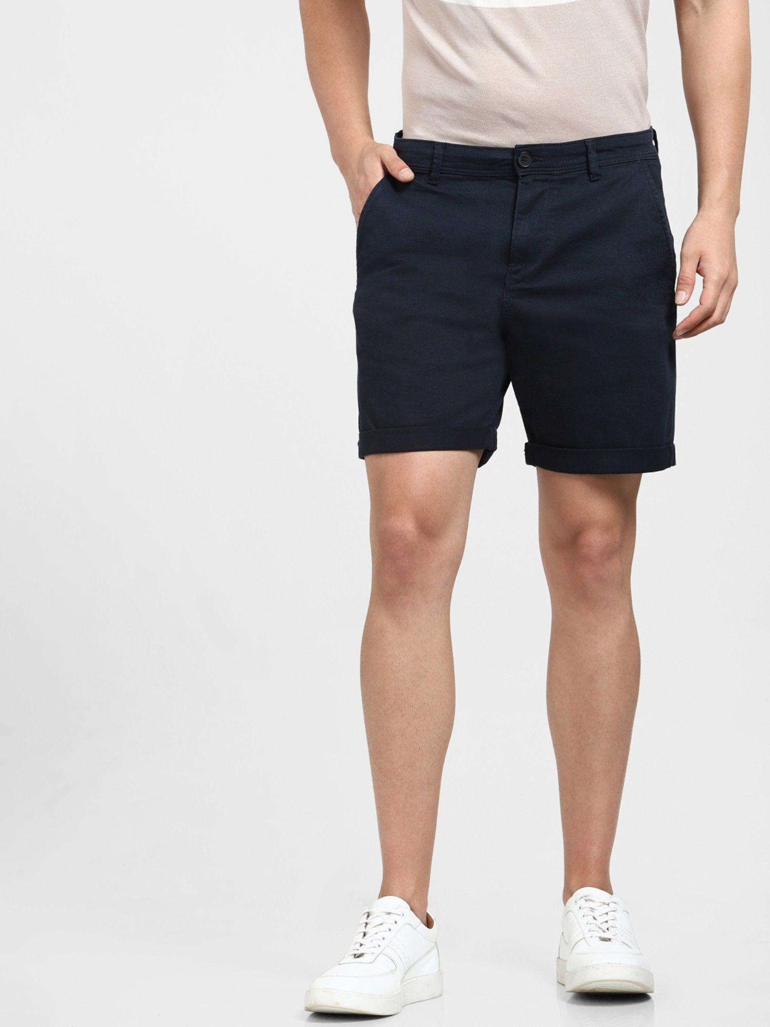 navy blue mid rise shorts