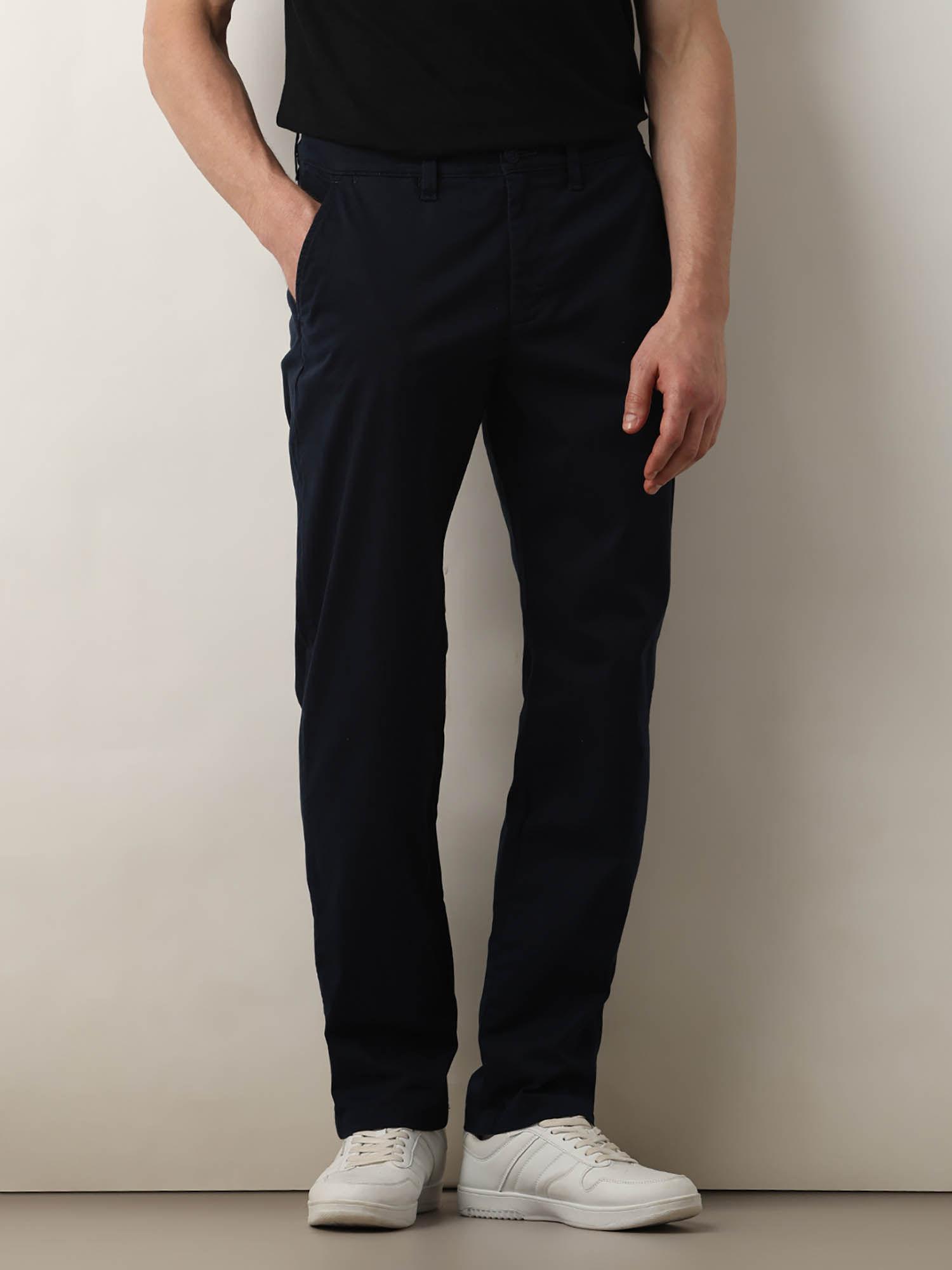 navy blue mid rise slim fit chinos