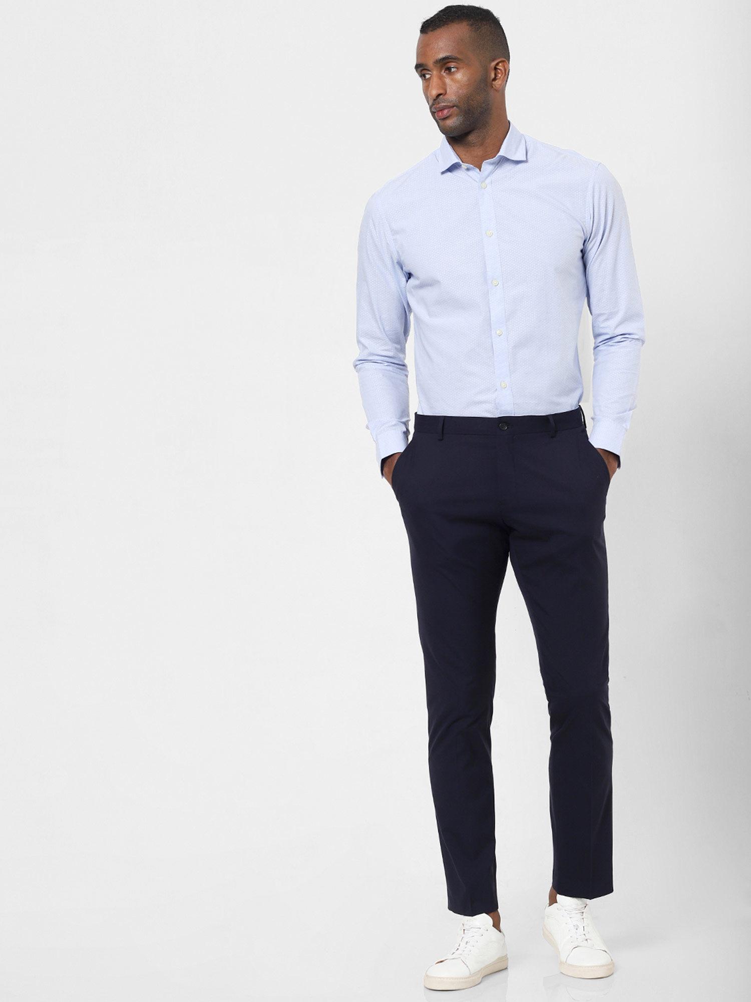 navy blue mid rise slim fit trousers -32
