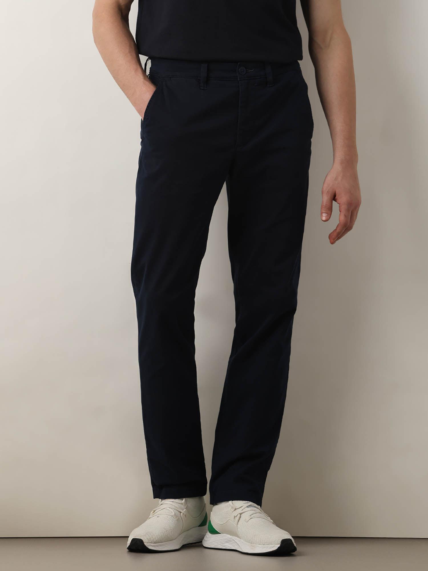navy blue mid rise straight fit chinos