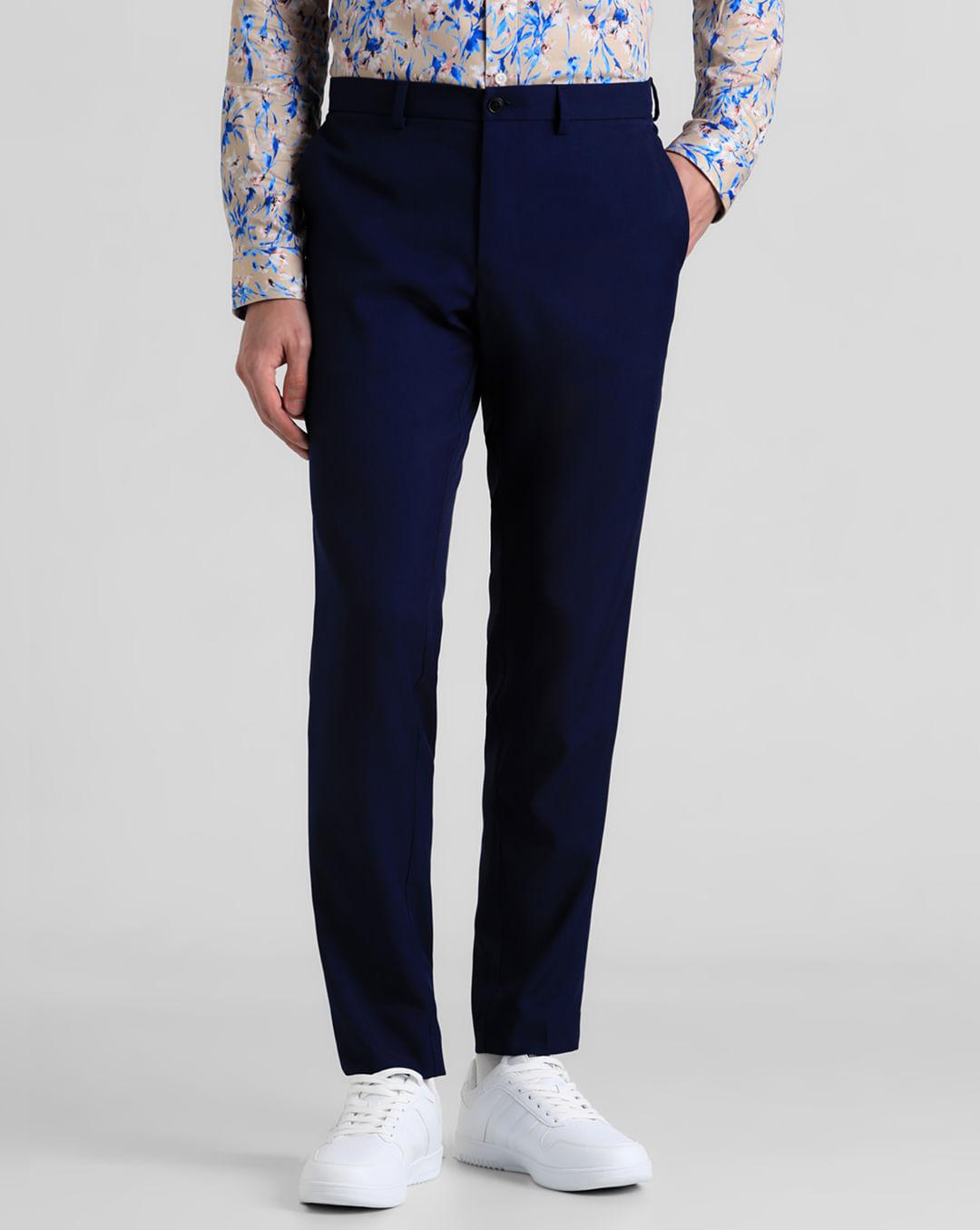 navy blue mid rise twill trousers