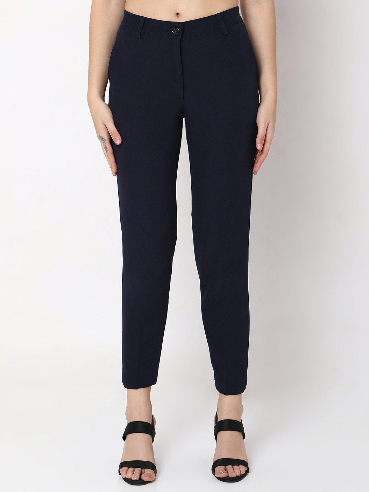 navy blue mid waist straight trouser