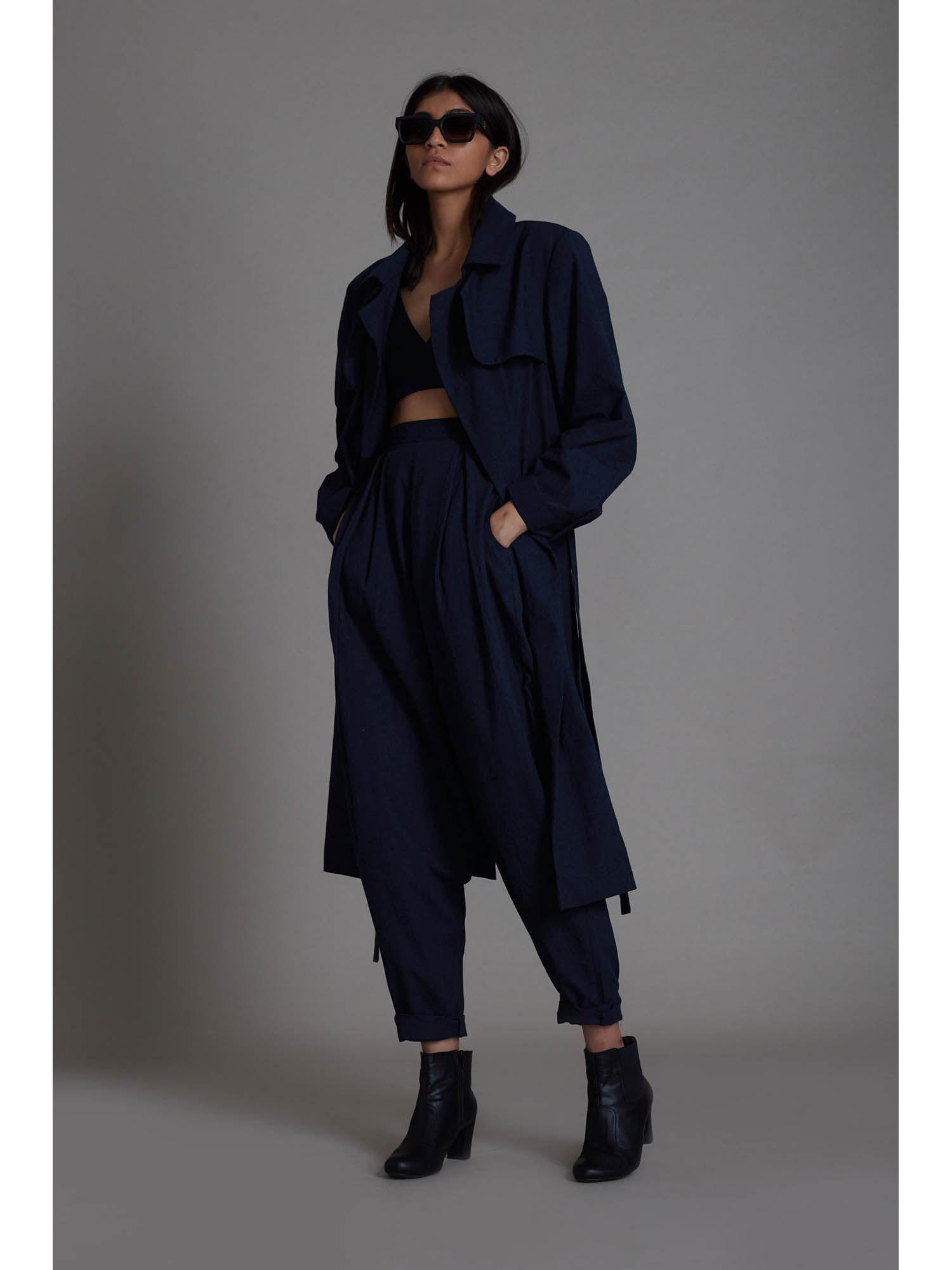 navy blue milestone trench jacket