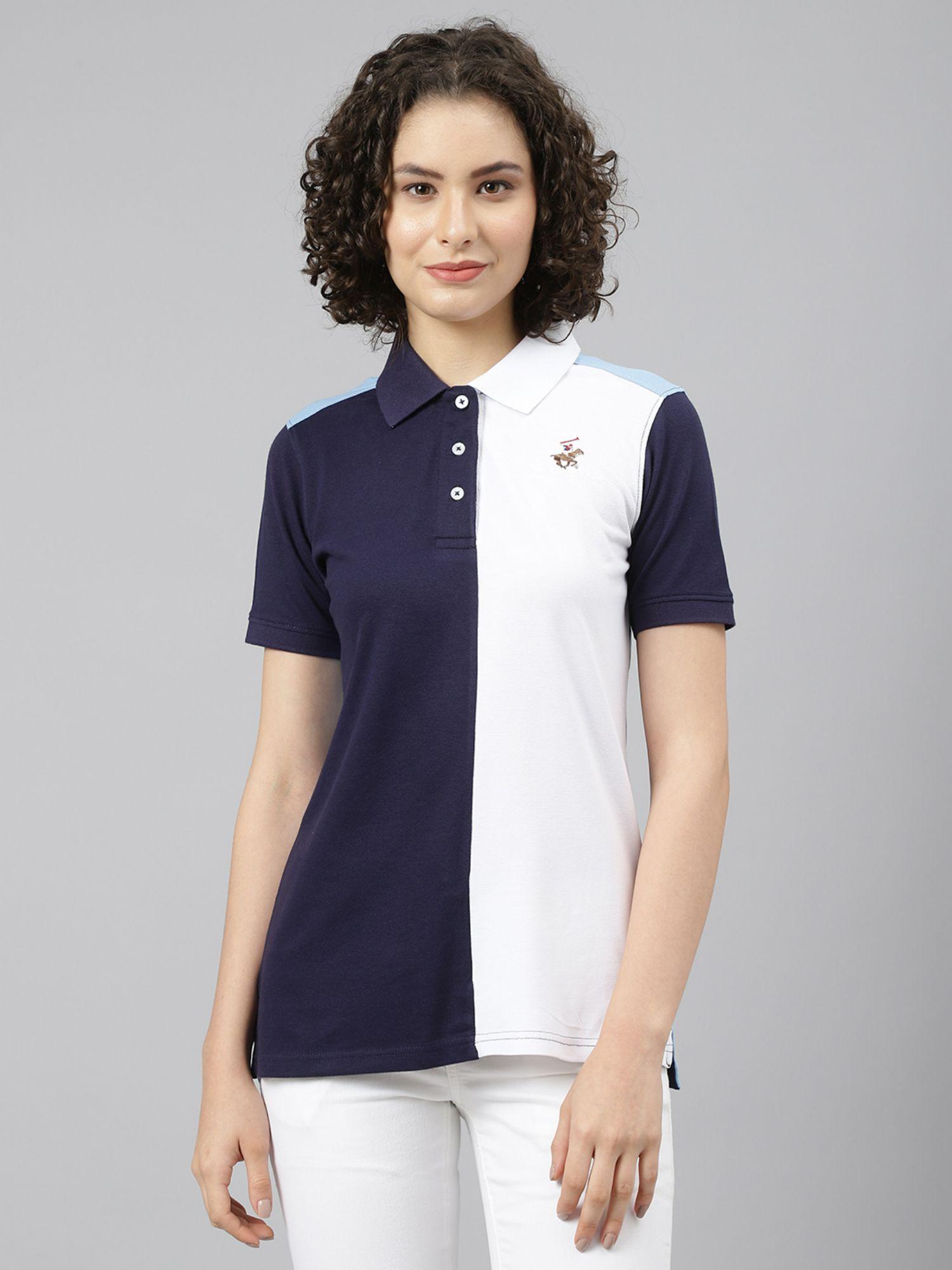 navy blue mismatch short sleeve polo