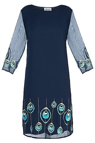 navy blue motif embellished dress