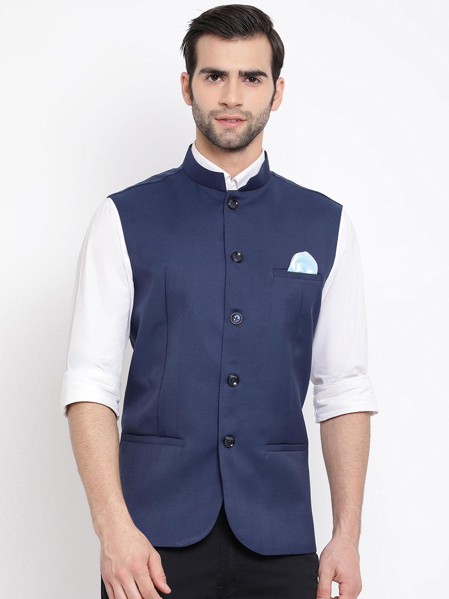 navy blue nehru jacket