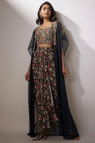 navy blue net zardosi embroidered cape set