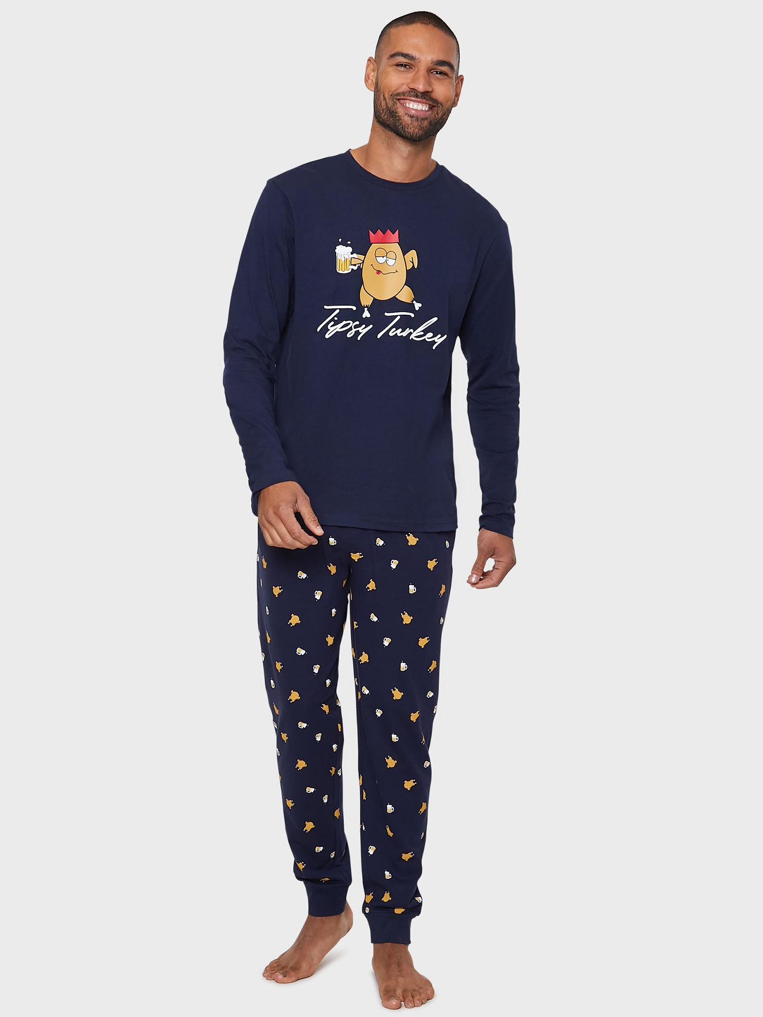 navy blue novelty turkey christmas pyjamas (set of 2)
