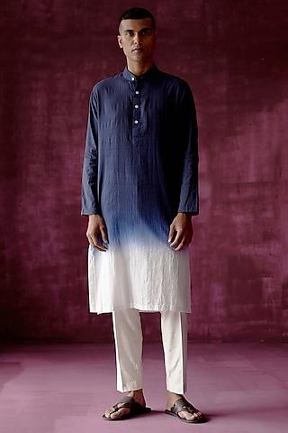 navy blue ombre dyed cotton jacquard kurta set