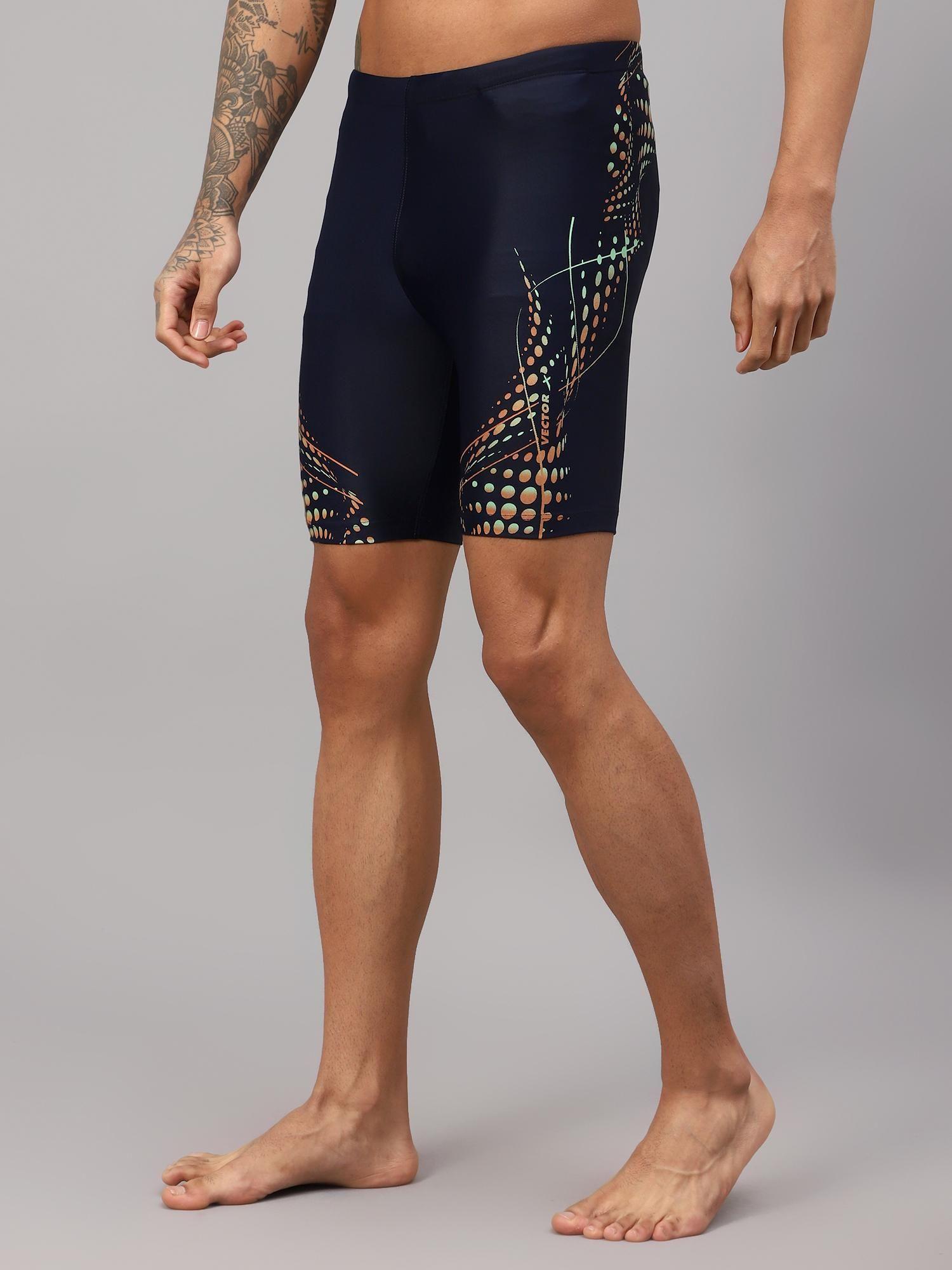 navy blue omcs-339 mens printed compression lycra shorts