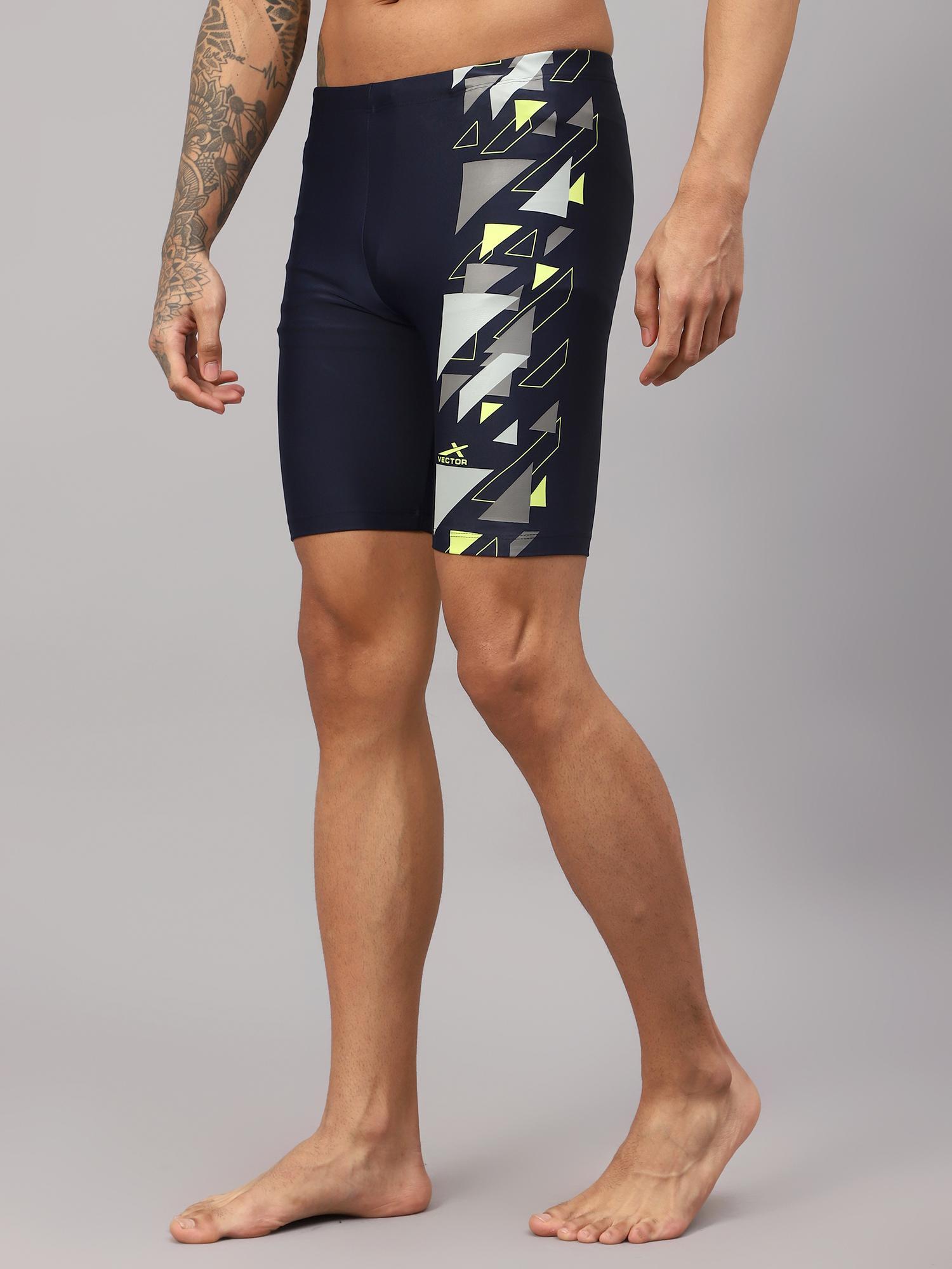 navy blue omcs-345 mens printed swimming compression jammer shorts