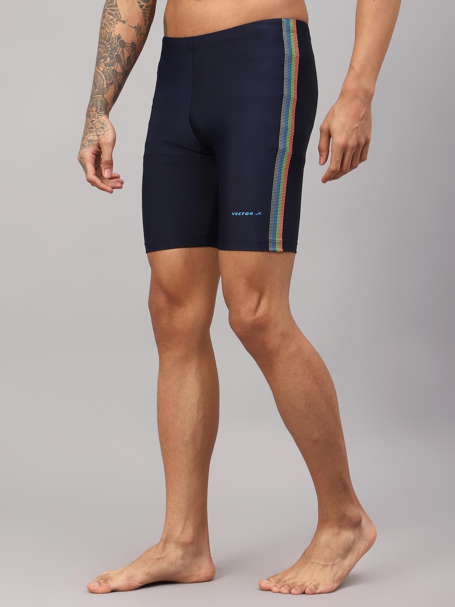 navy blue omcs-347 mens printed swimming compression jammer shorts