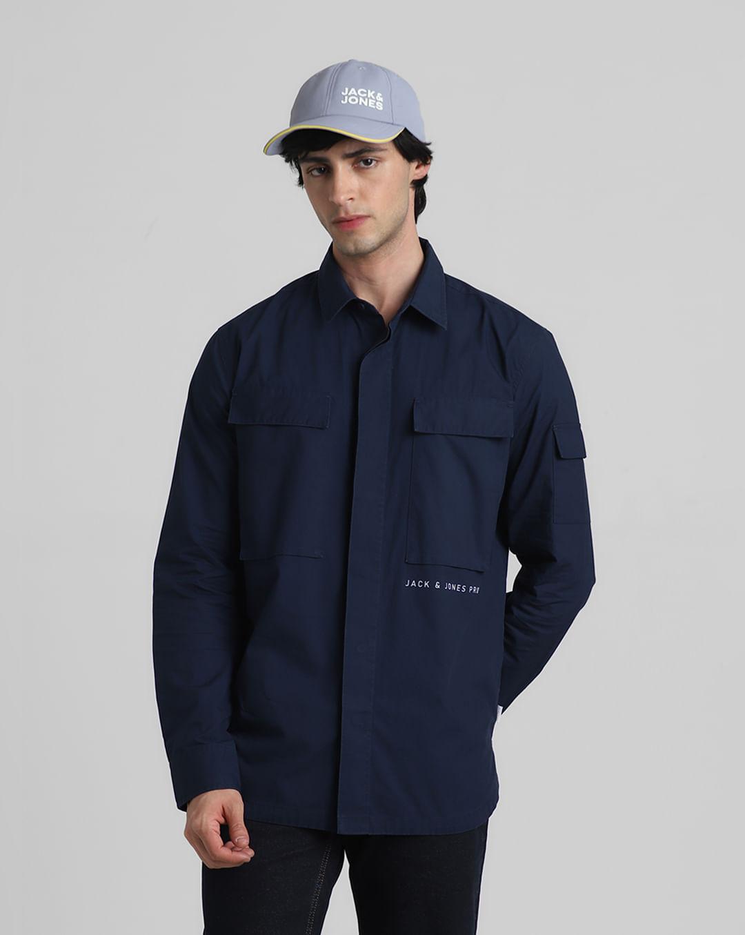 navy blue oversized pocket full sleeves shirt