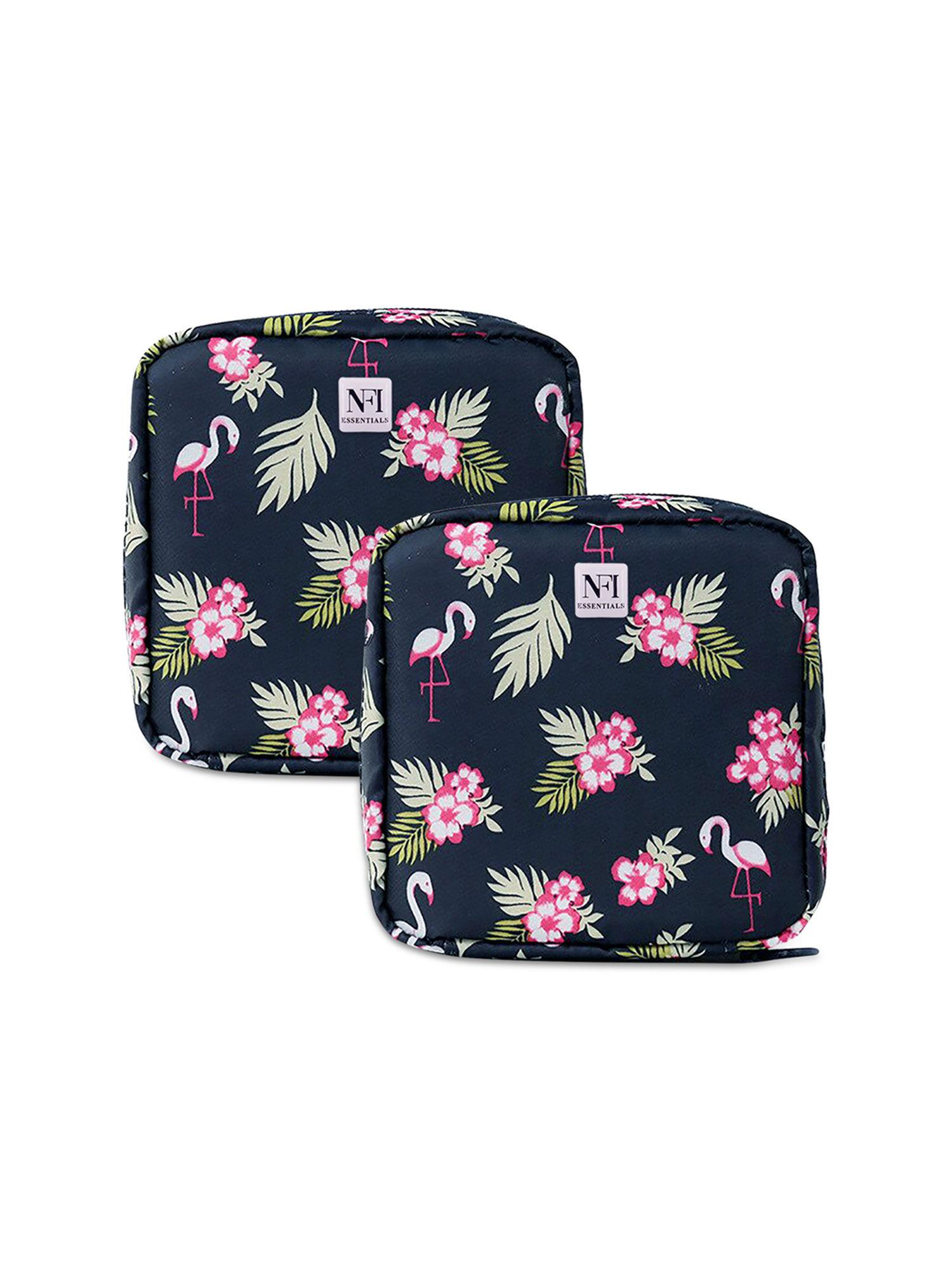 navy blue pack of 2 printed women portable sanitary napkin pouch