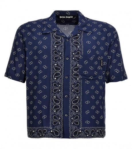 navy blue paisley bowling shirt