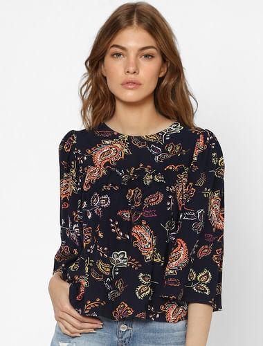 navy blue paisley print top