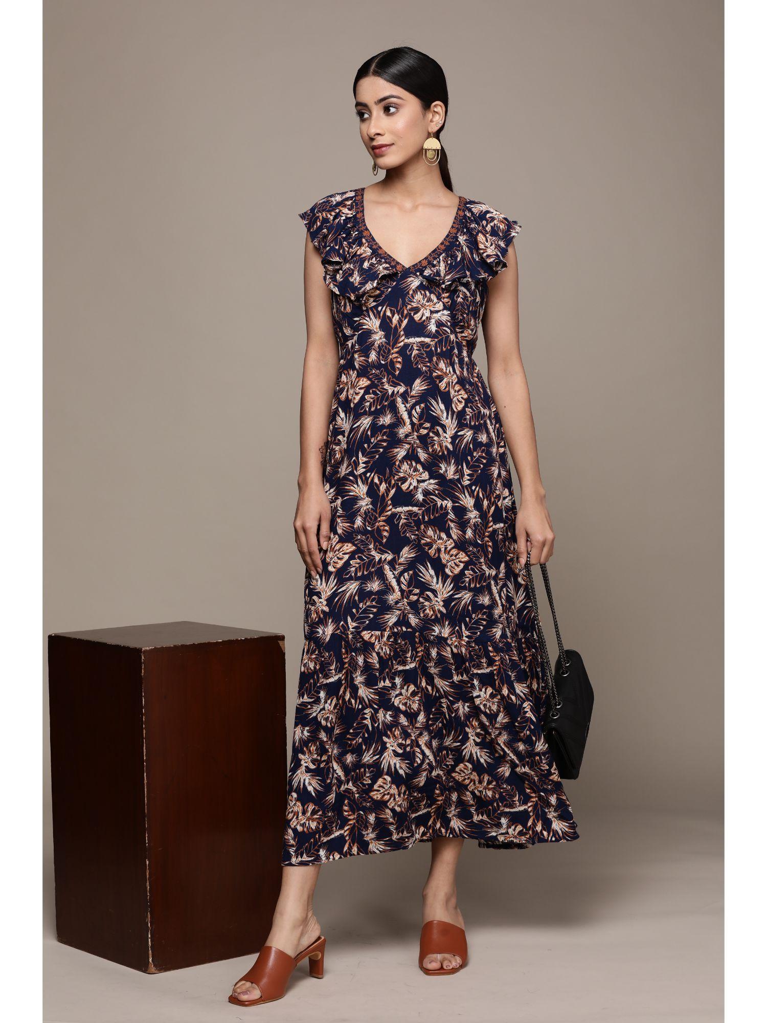 navy blue paisley printed maxi dress