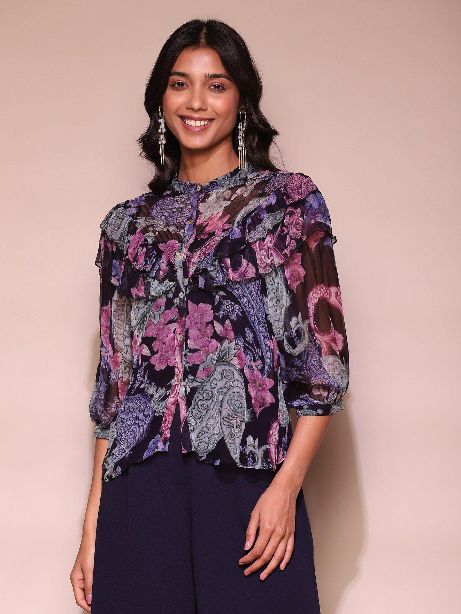 navy blue paisley printed top with inner (set of 2)