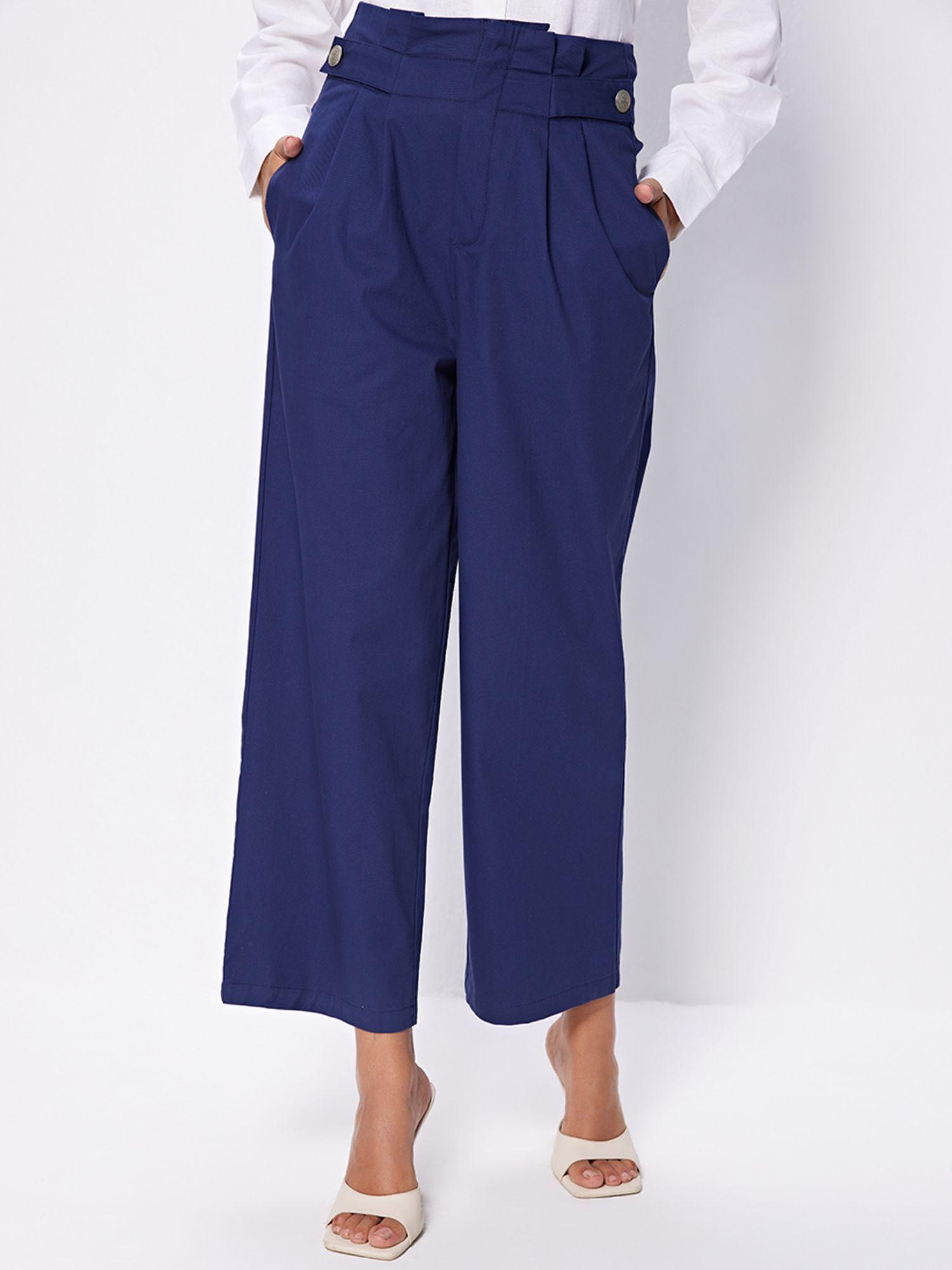 navy blue paper bag trousers