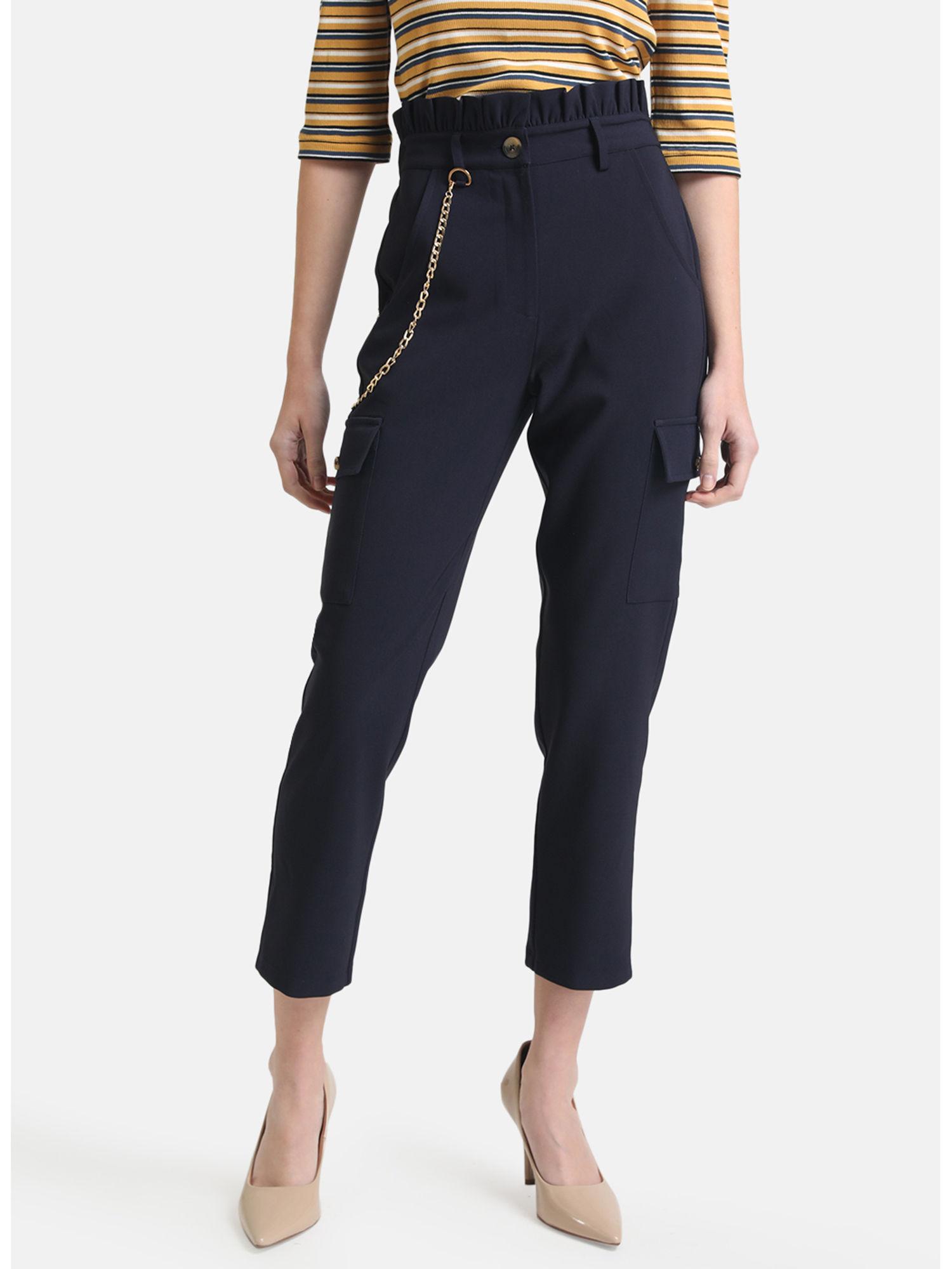 navy blue paperbag metal chain trouser