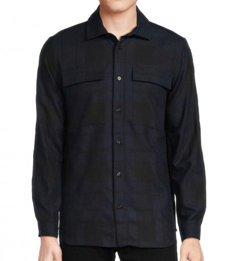 navy blue plaid cargo pocket shirt