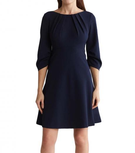 navy blue pleated a-line dress