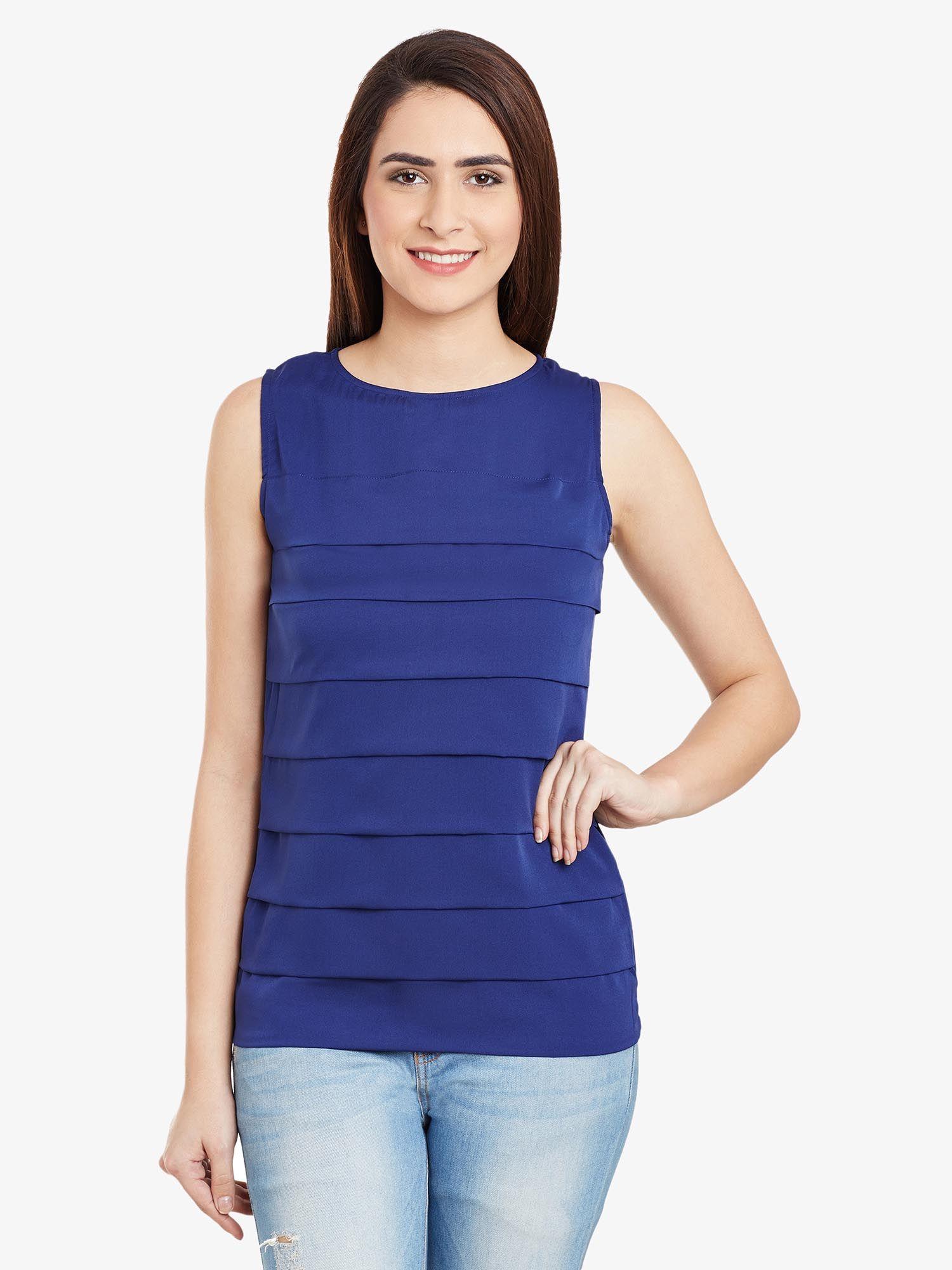 navy blue pleated top