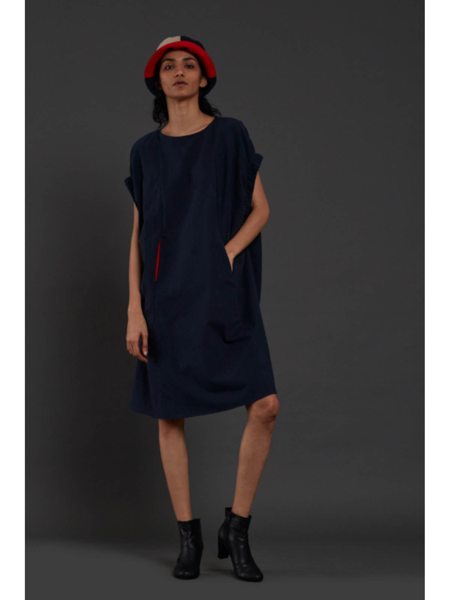 navy blue pocket dress