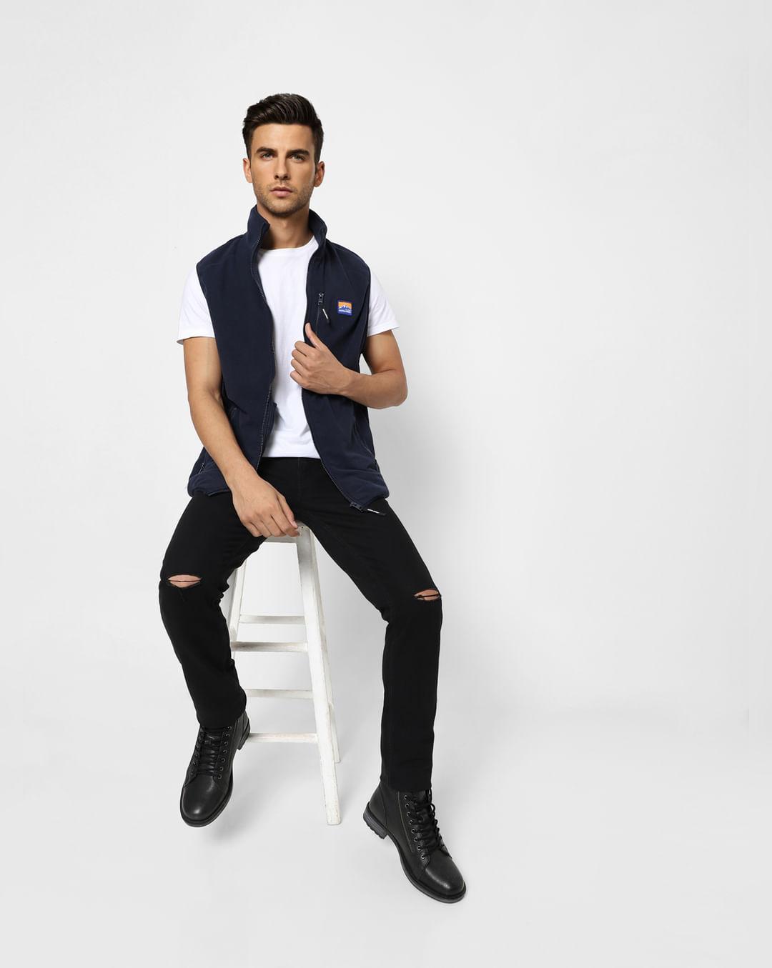 navy blue polar vest jacket