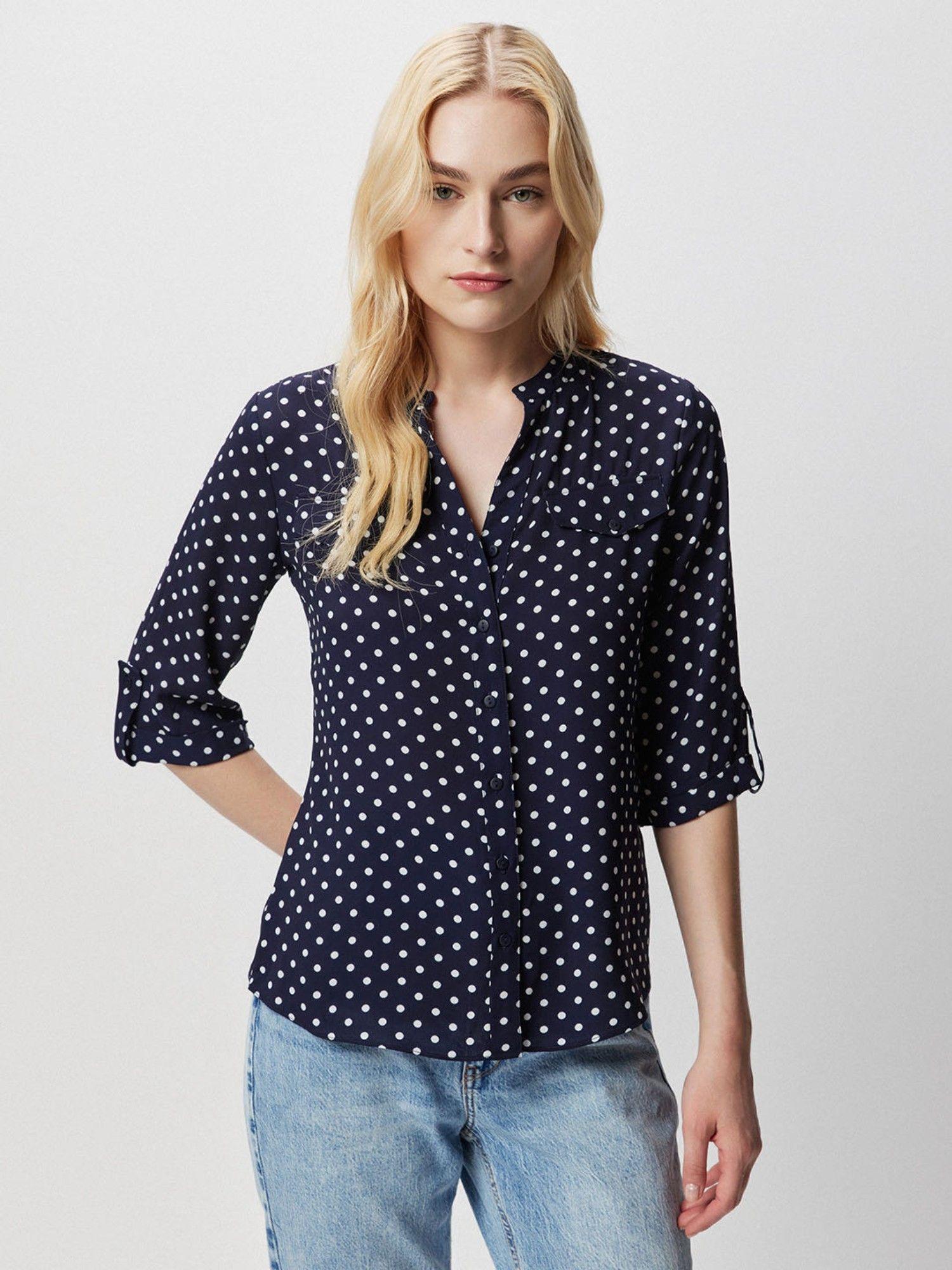 navy blue polka dot formal shirt