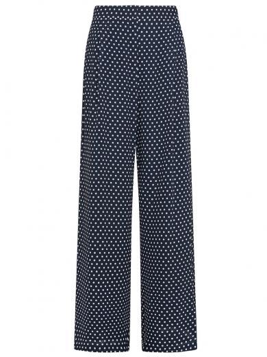 navy blue polka dot trousers