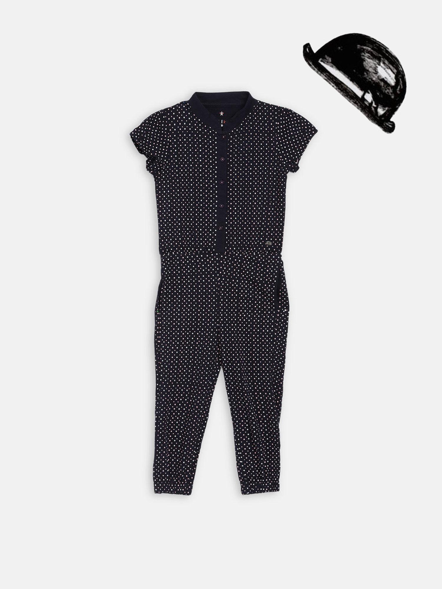 navy blue polka dots jumpsuit