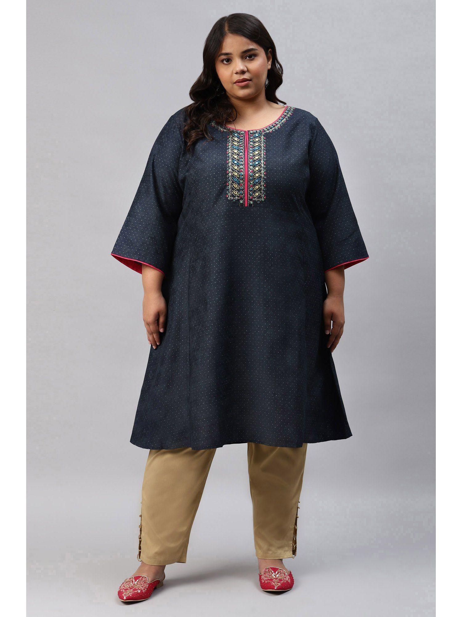 navy blue polka dots kurta