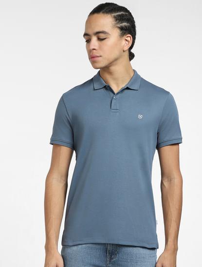 navy blue polo neck t-shirt