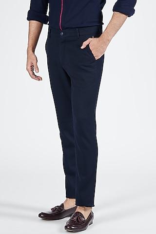 navy blue poly blend & viscose trousers