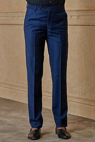 navy blue polyester blend trousers