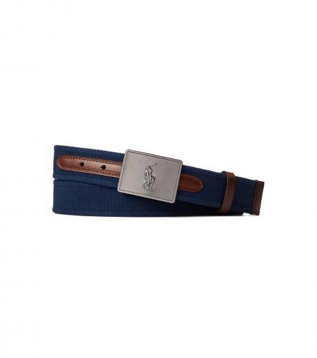 navy blue pony plaque buckle belt